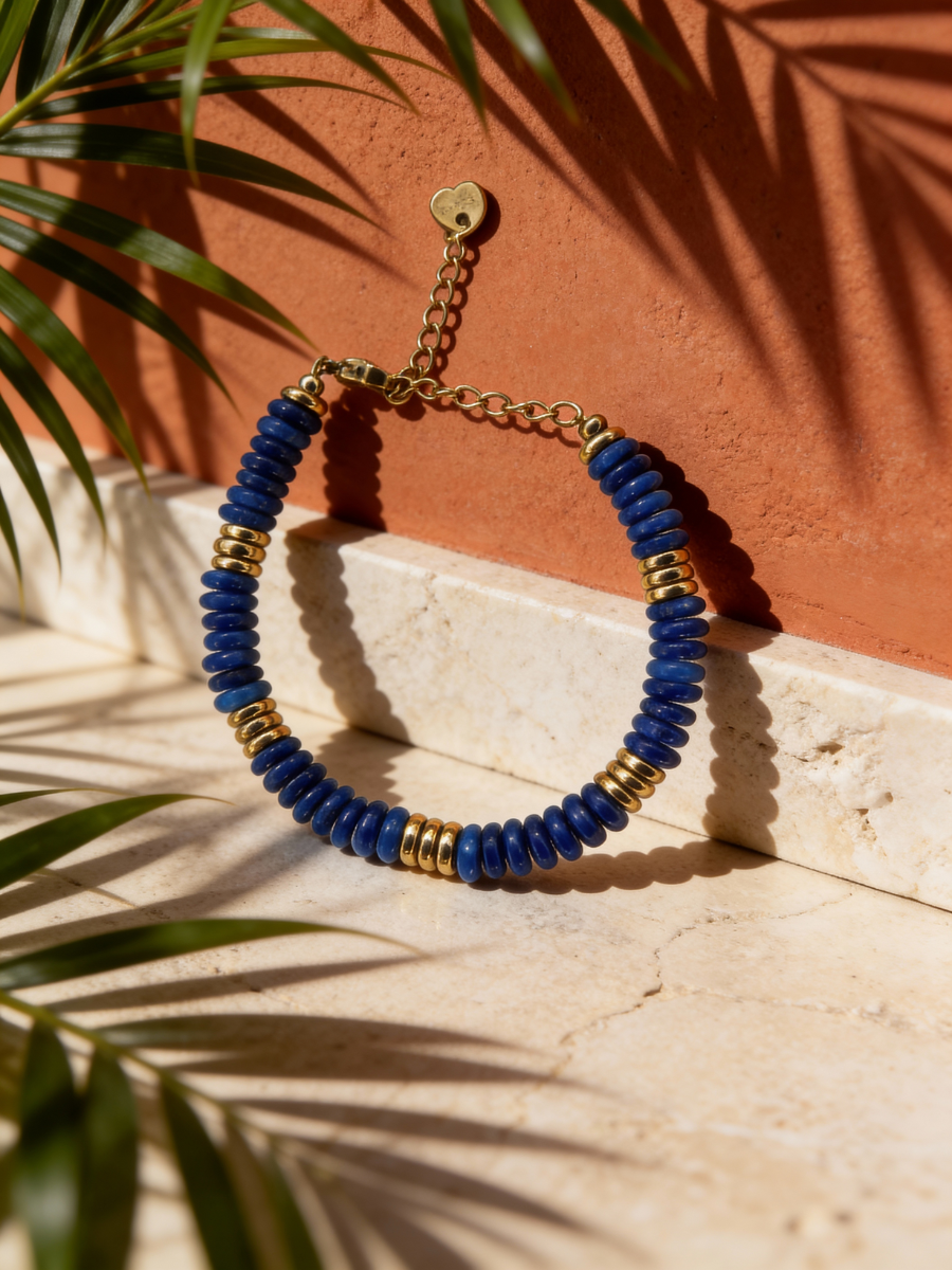 Bracelet ANTILLES - perles plates naturelles pierres semi précieuses