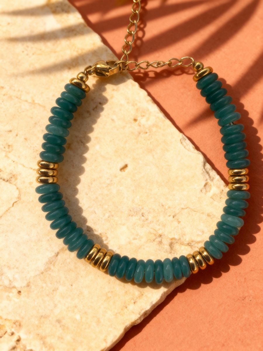 Bracelet ANTILLES - perles plates naturelles pierres semi précieuses