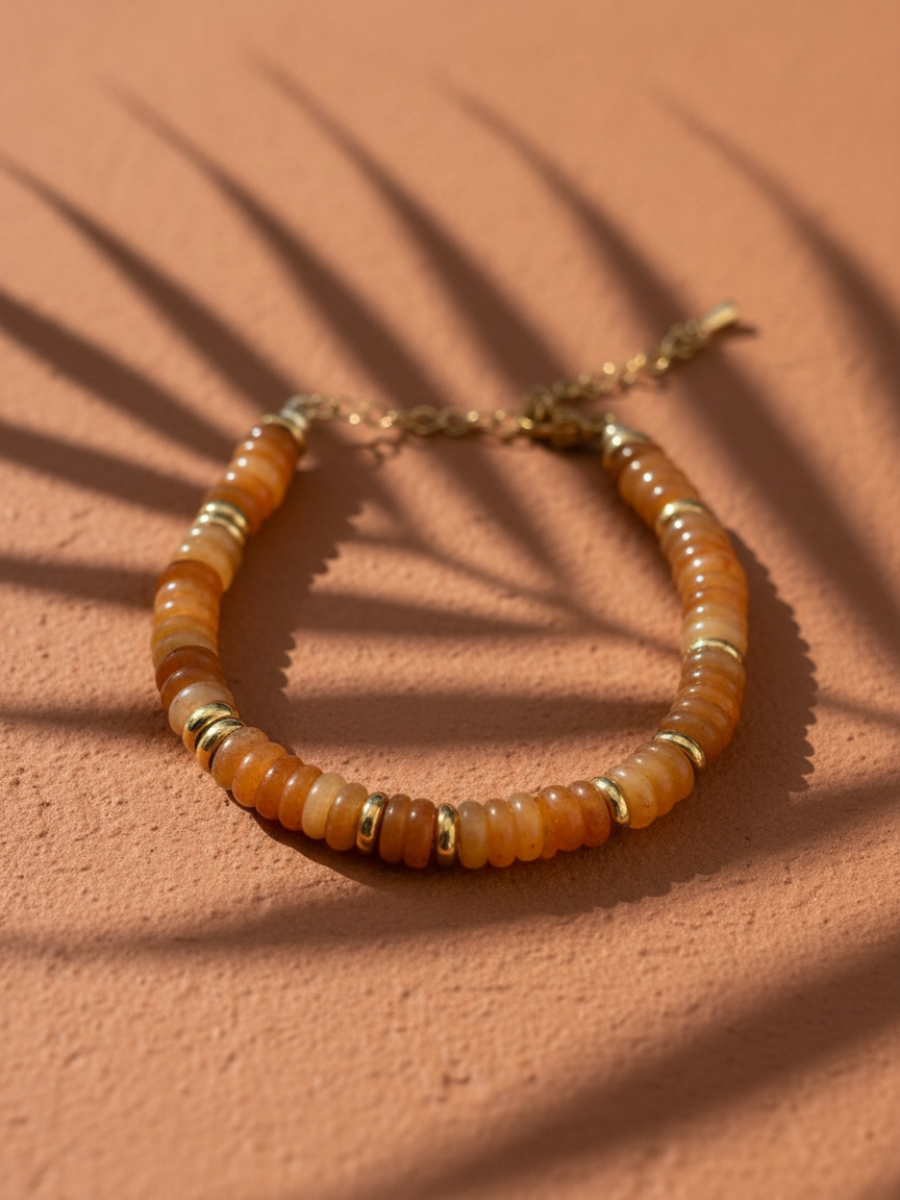 Bracelet ANTILLES - perles plates naturelles pierres semi précieuses