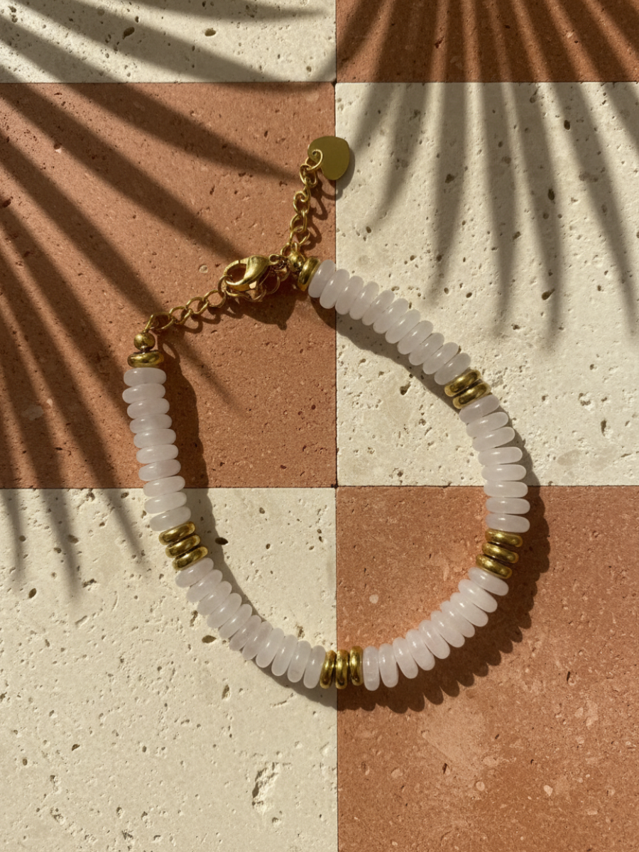 Bracelet ANTILLES - perles plates naturelles pierres semi précieuses