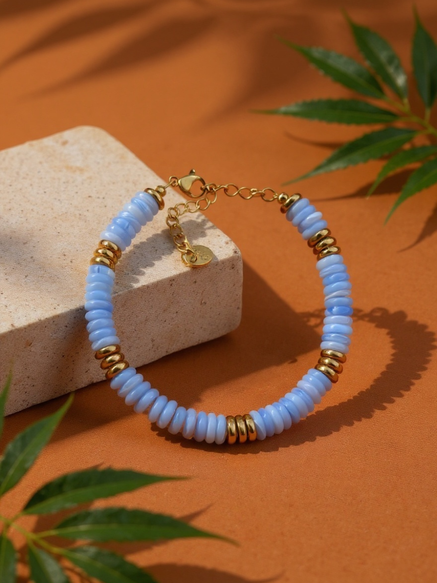Bracelet ANTILLES - perles plates naturelles pierres semi précieuses