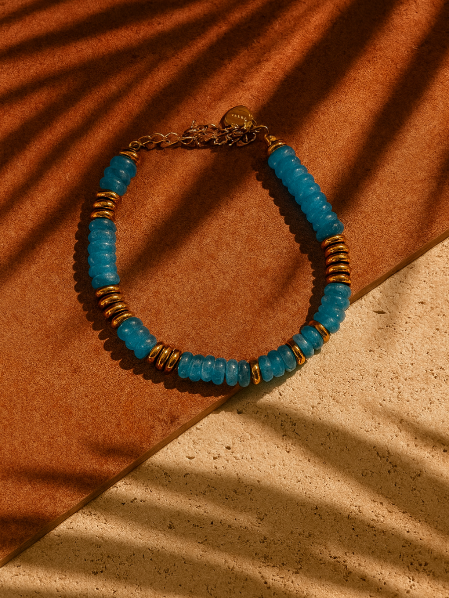 Bracelet ANTILLES - perles plates naturelles pierres semi précieuses