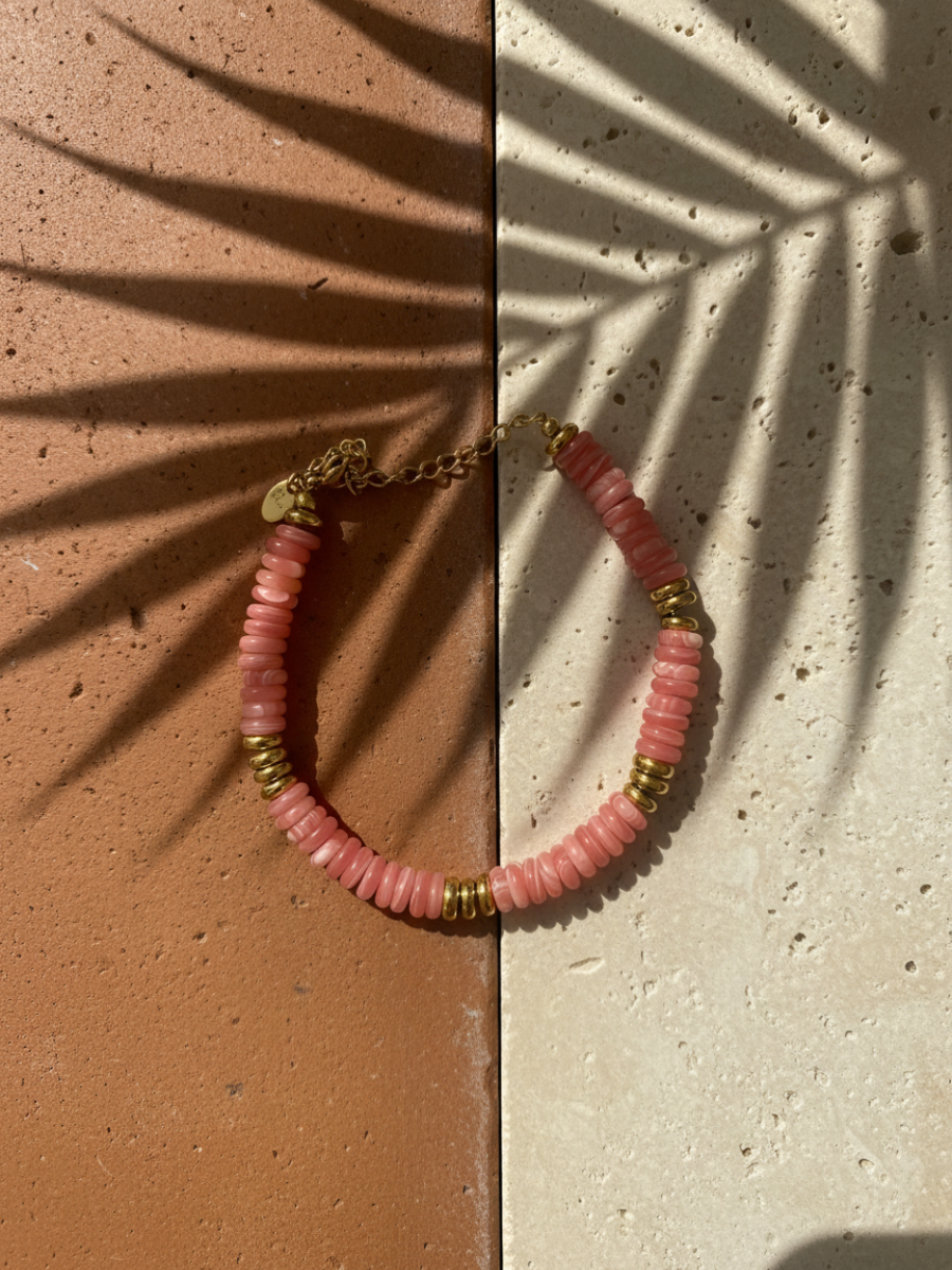 Bracelet ANTILLES - perles plates naturelles pierres semi précieuses