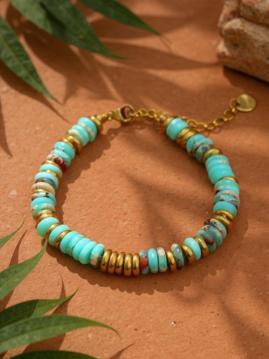 Bracelet ANTILLES - perles plates naturelles pierres semi précieuses