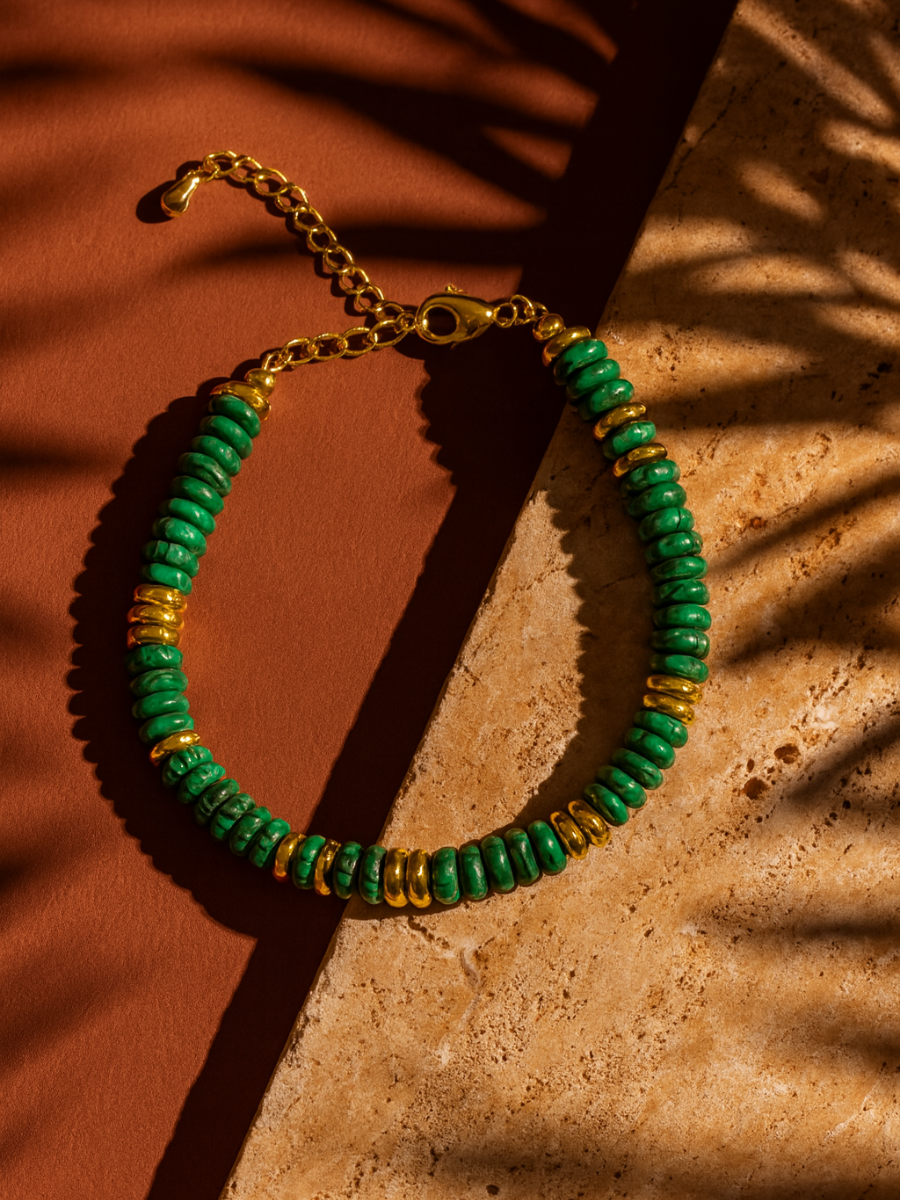 Bracelet ANTILLES - perles plates naturelles pierres semi précieuses