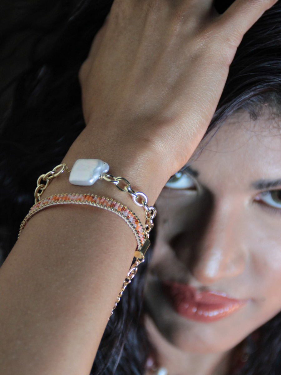 FERNANDA bracelet - Cable mesh and baroque pearl