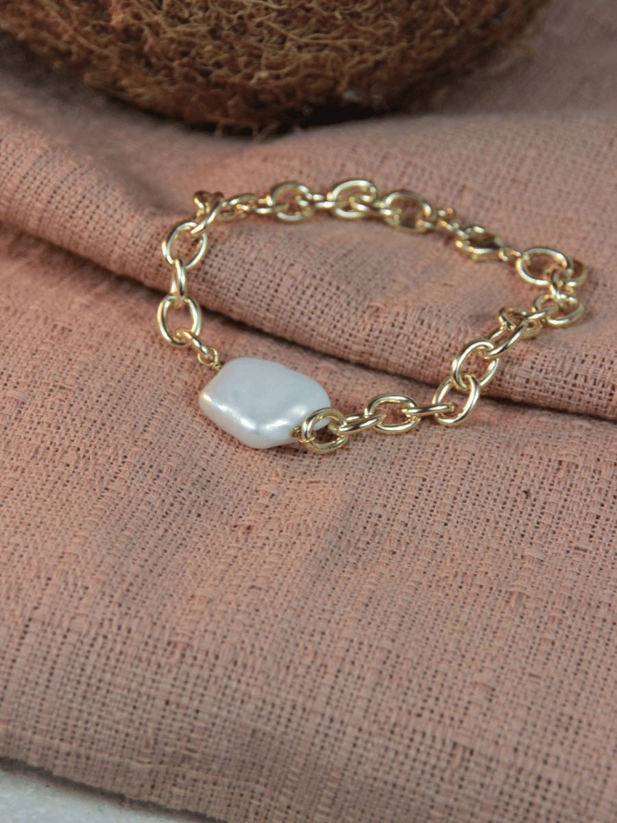 FERNANDA bracelet - Cable mesh and baroque pearl