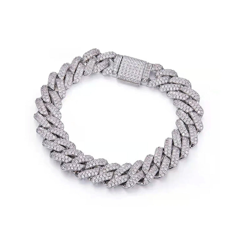 Moissanite Cuban Pave Chain Bracelet In Sterling Silver