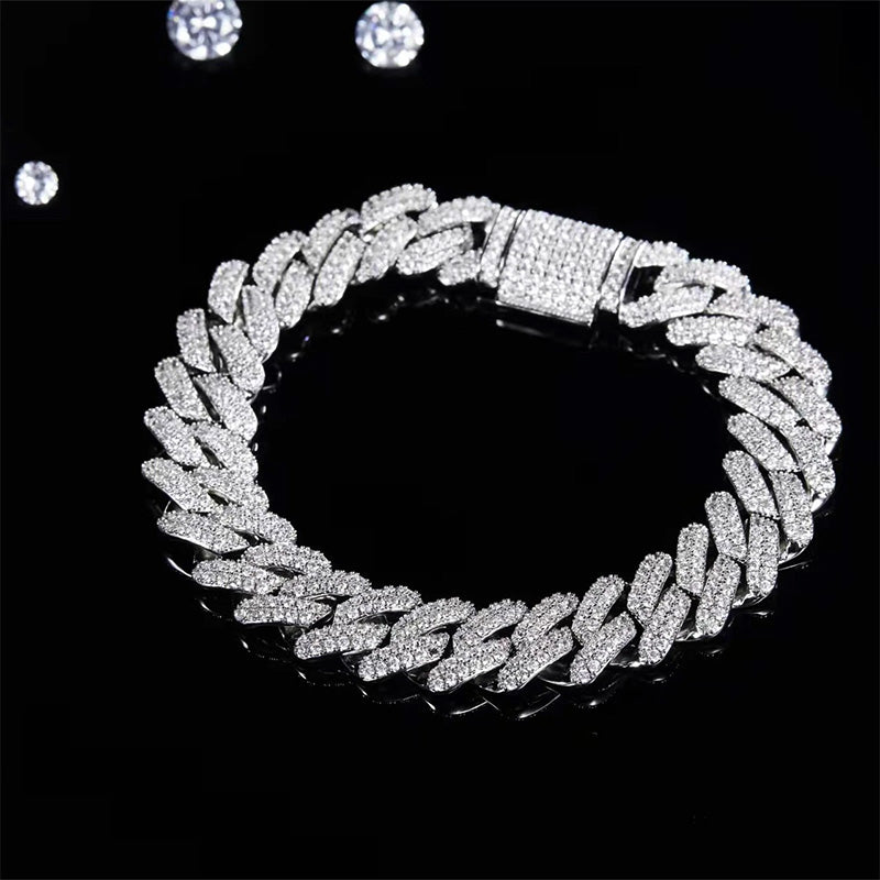 Moissanite Cuban Pave Chain Bracelet In Sterling Silver