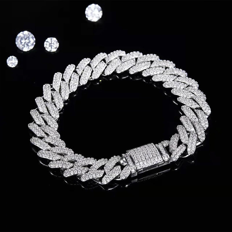 Moissanite Cuban Pave Chain Bracelet In Sterling Silver