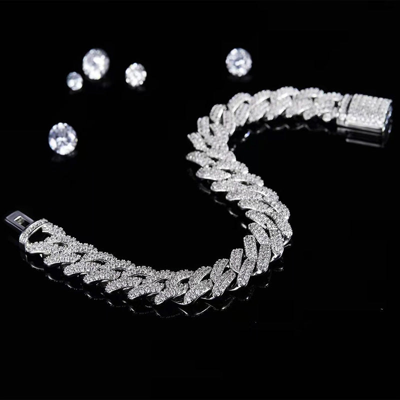 Moissanite Cuban Pave Chain Bracelet In Sterling Silver
