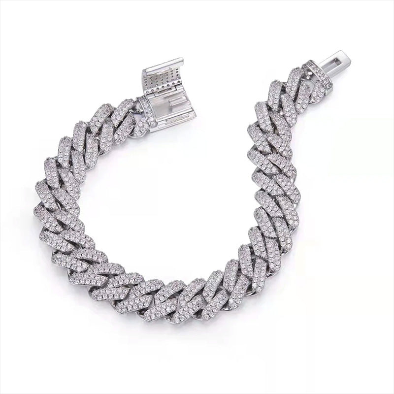 Moissanite Cuban Pave Chain Bracelet In Sterling Silver