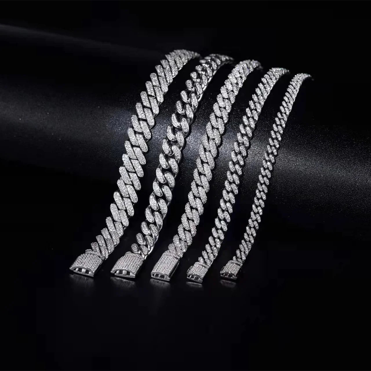 Moissanite Cuban Pave Chain Bracelet In Sterling Silver