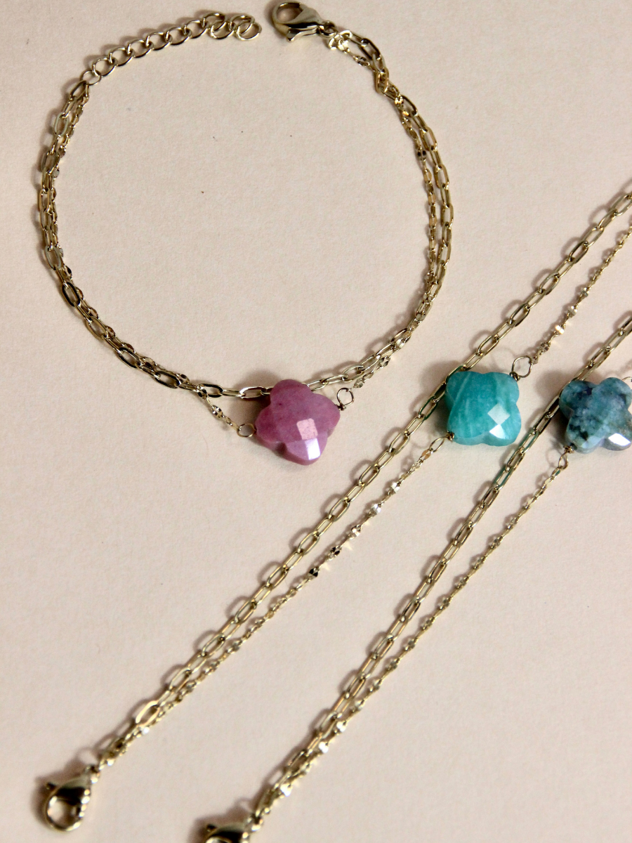 Selena bracelet - boho chic double clover charm chain
