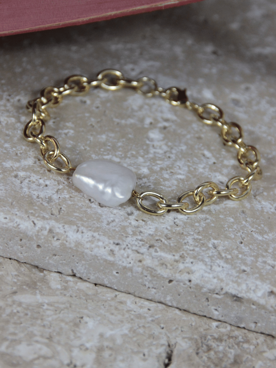 FERNANDA bracelet - Cable mesh and baroque pearl