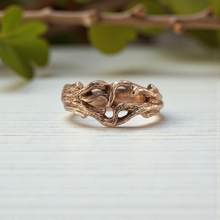 Twig Branch Heart Engagement Ring - 14k Gold Nature-Inspired Wedding Band | Handmade