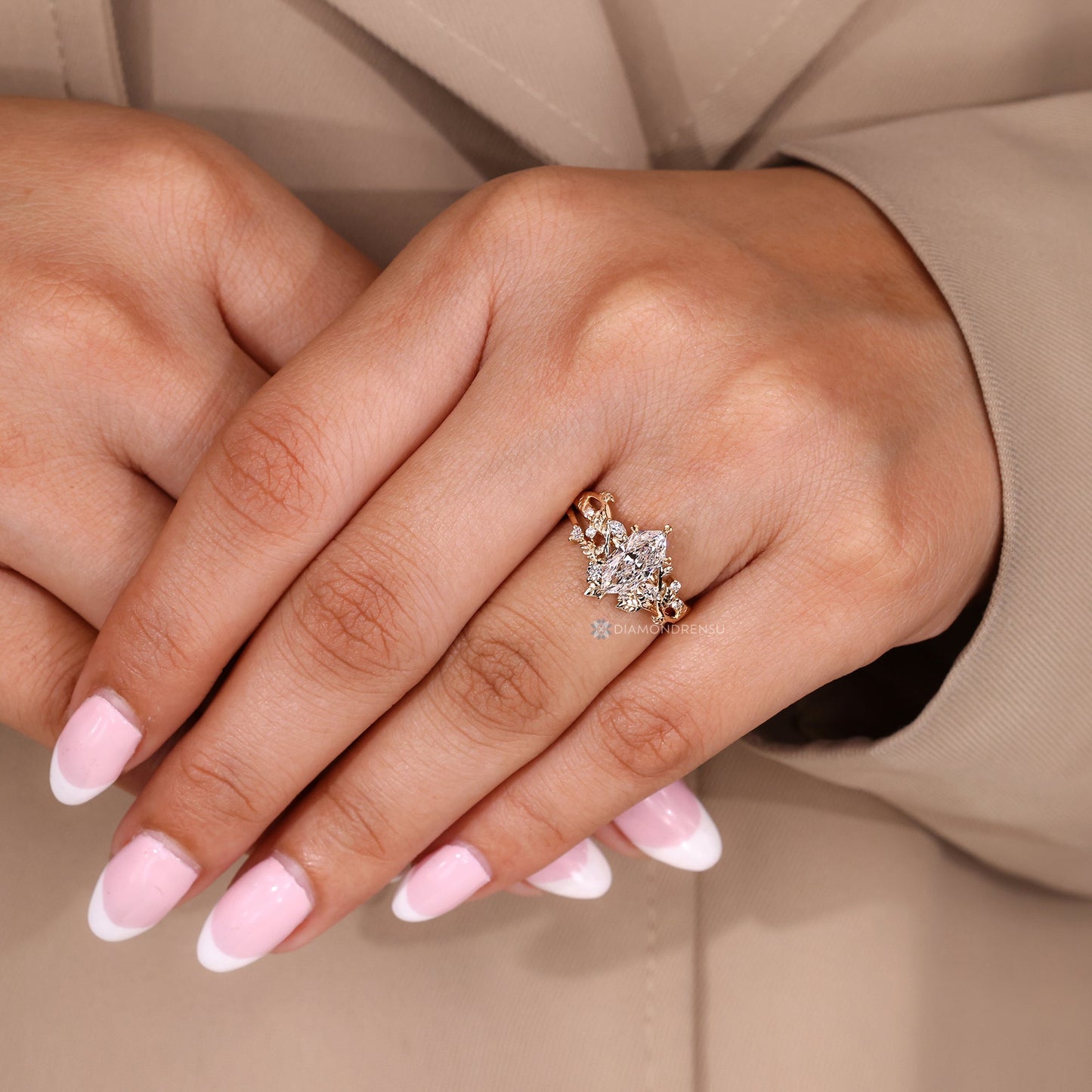 Dutch Marquise Wedding Ring In Nature Inspired Style