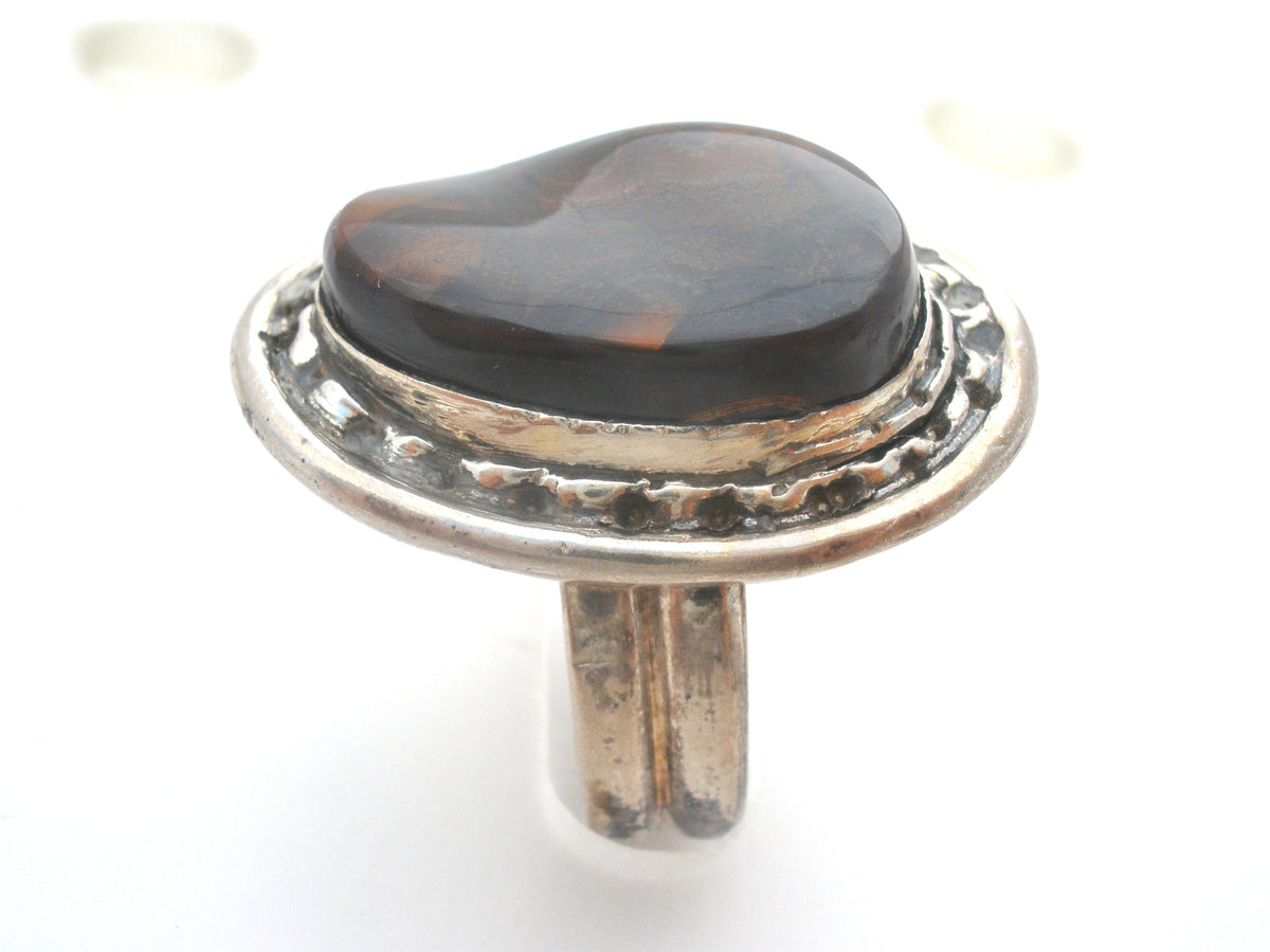 Brown Fossil Sterling Silver Ring Size 7