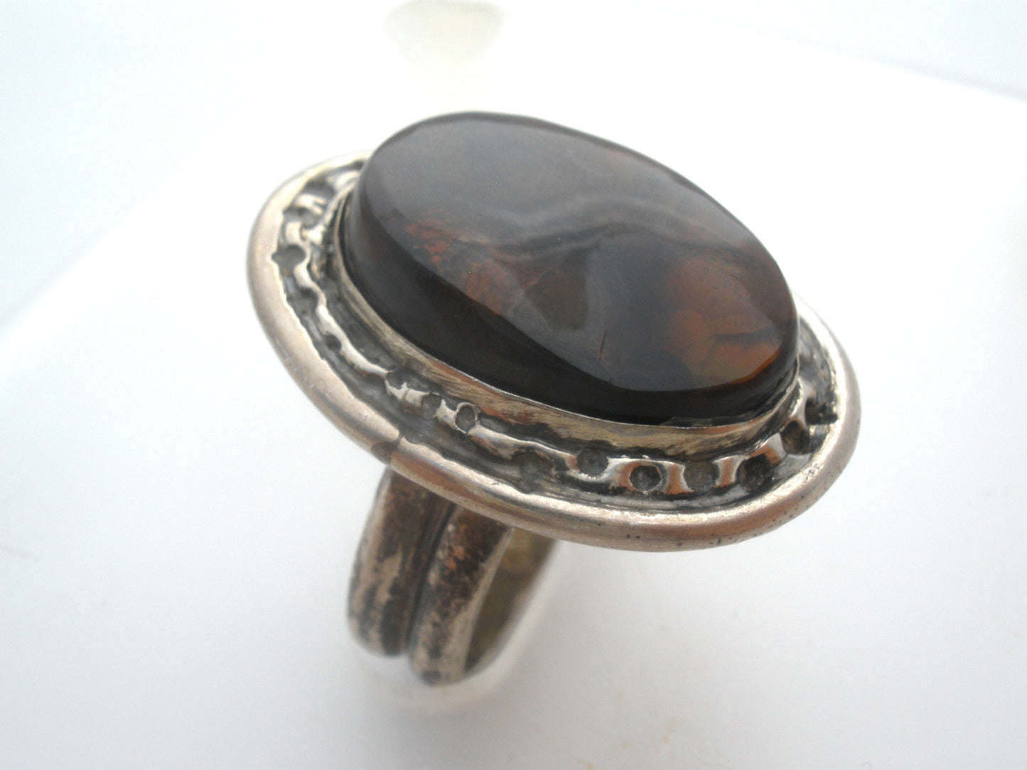 Brown Fossil Sterling Silver Ring Size 7