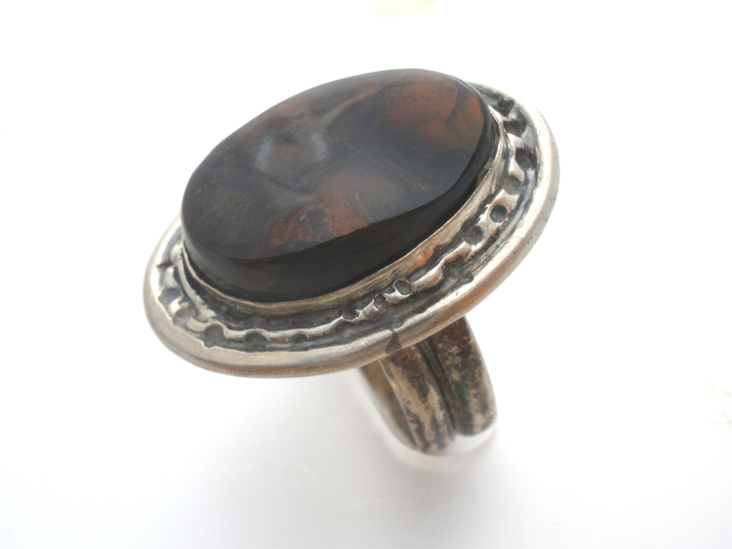 Brown Fossil Sterling Silver Ring Size 7