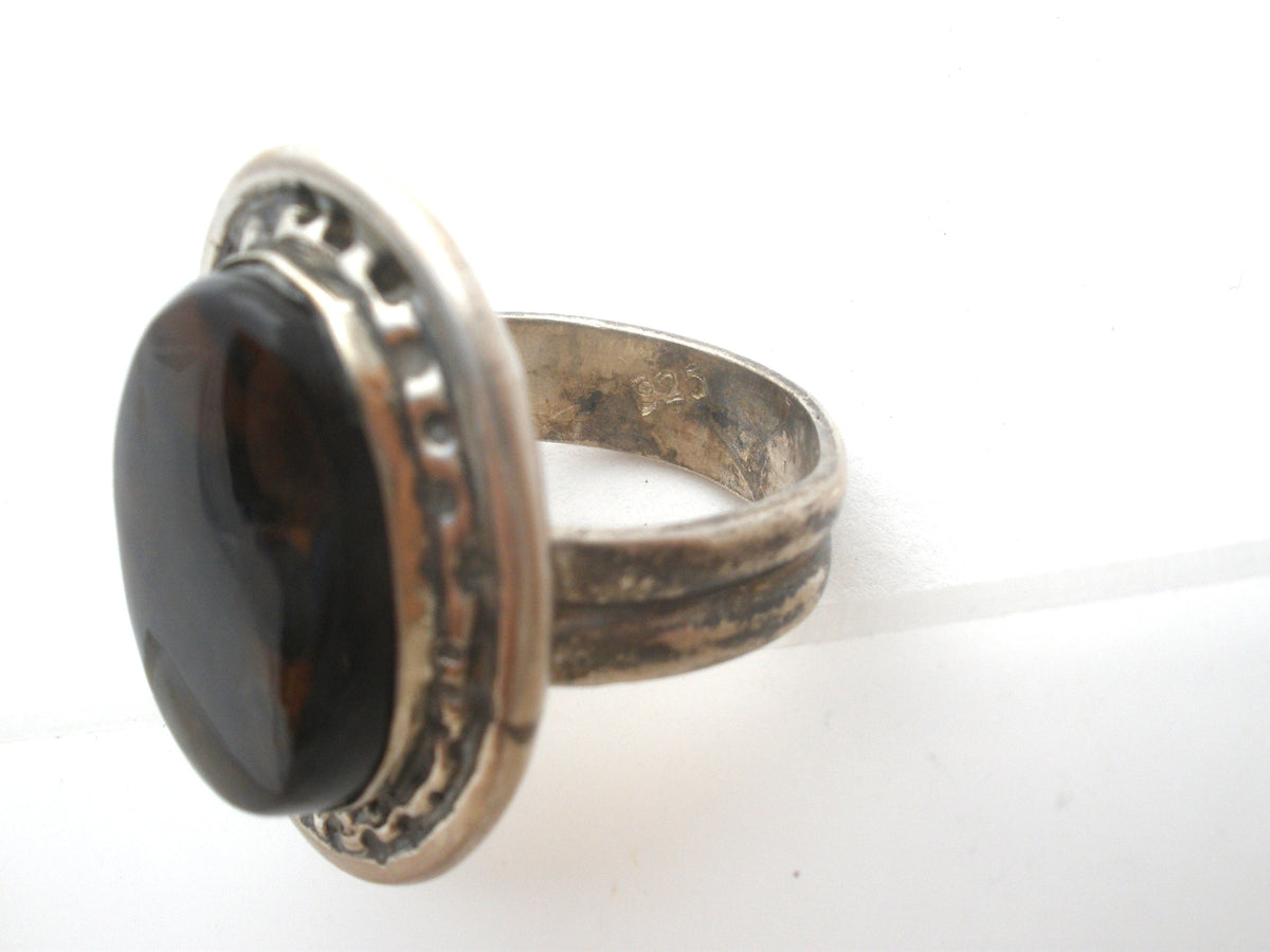 Brown Fossil Sterling Silver Ring Size 7