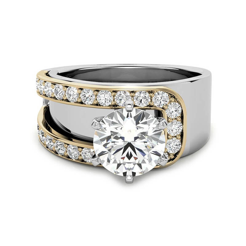 Buckle Round Cut Moissanite Two Tone Engagement Ring