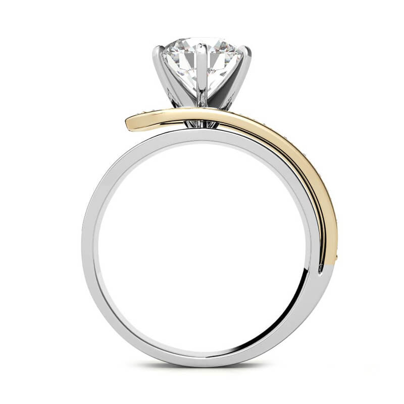 Buckle Round Cut Moissanite Two Tone Engagement Ring