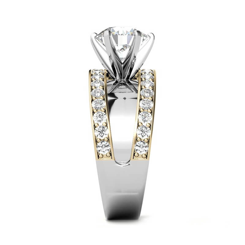 Buckle Round Cut Moissanite Two Tone Engagement Ring