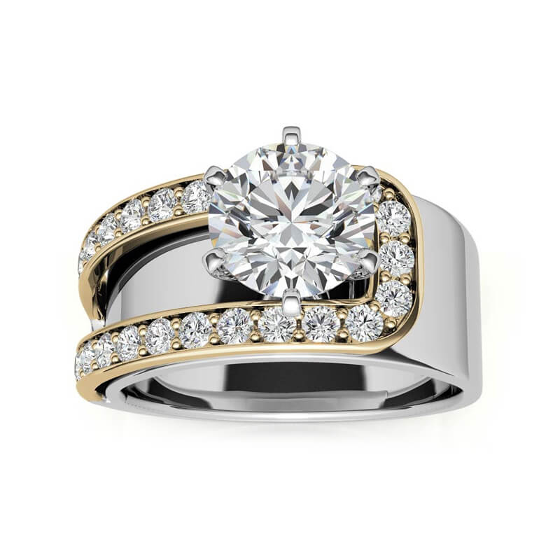 Buckle Round Cut Moissanite Two Tone Engagement Ring