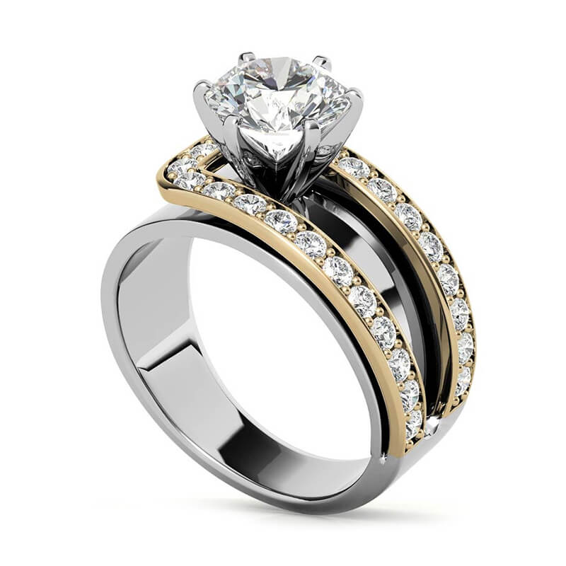 Buckle Round Cut Moissanite Two Tone Engagement Ring