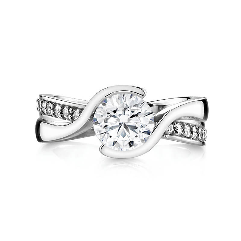 Bypass Half-Bezel Moissanite Pave Engagement Ring