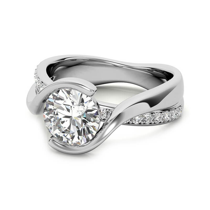 Bypass Half-Bezel Moissanite Pave Engagement Ring