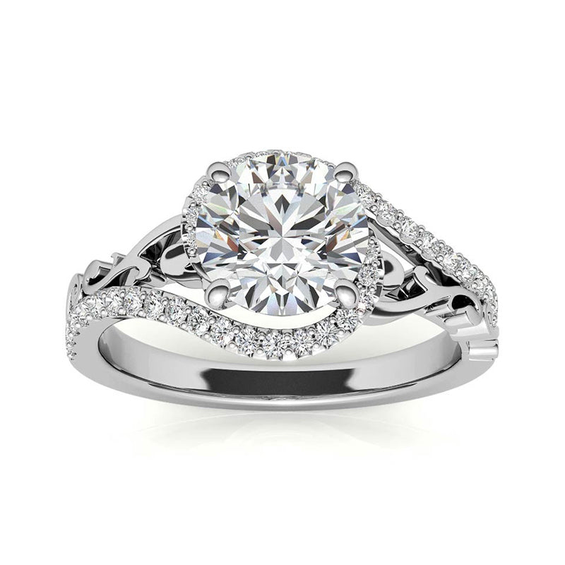 Bypass Halo Moissanite Filigree Scroll Pave Engagement Ring