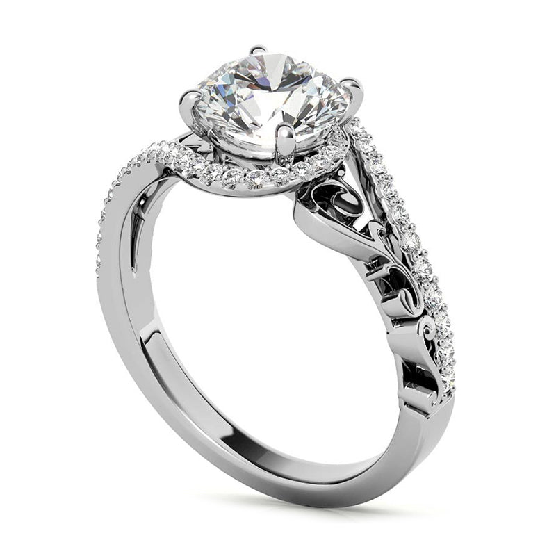 Bypass Halo Moissanite Filigree Scroll Pave Engagement Ring