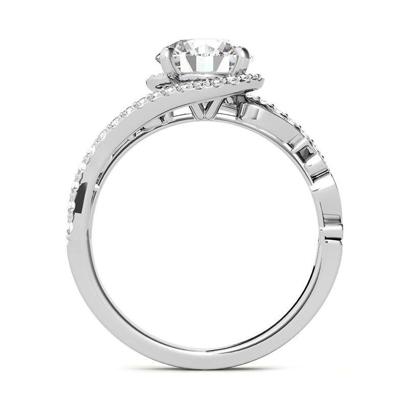 Bypass Halo Moissanite Filigree Scroll Pave Engagement Ring