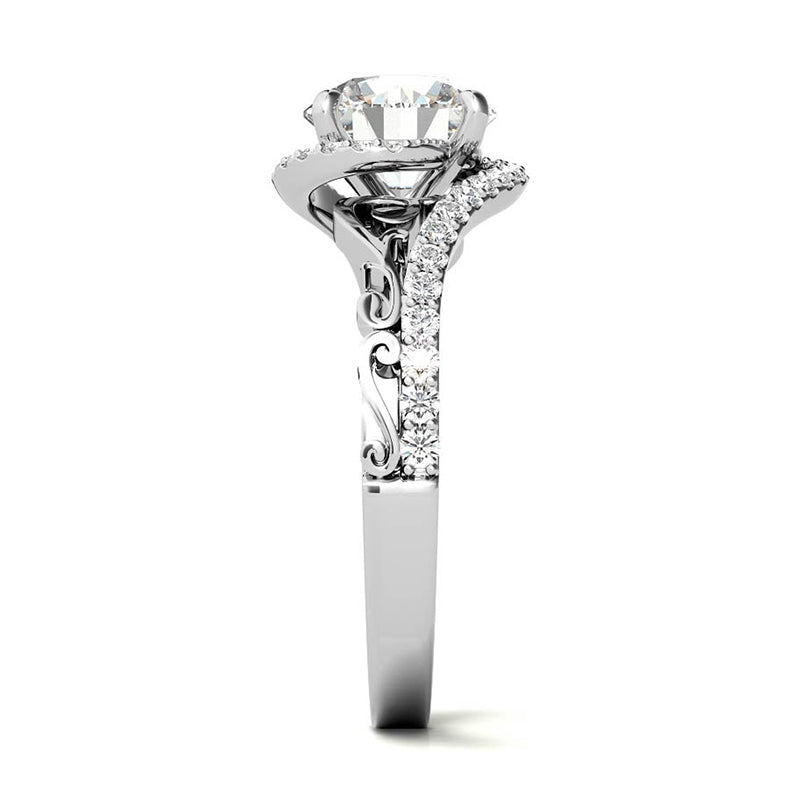 Bypass Halo Moissanite Filigree Scroll Pave Engagement Ring