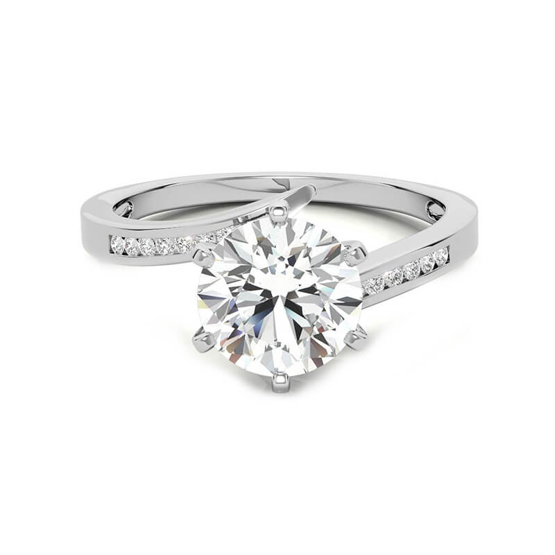 Bypass Round Moissanite Channel-Set Side Stones Engagement Ring