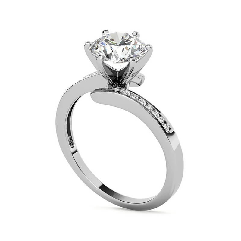 Bypass Round Moissanite Channel-Set Side Stones Engagement Ring
