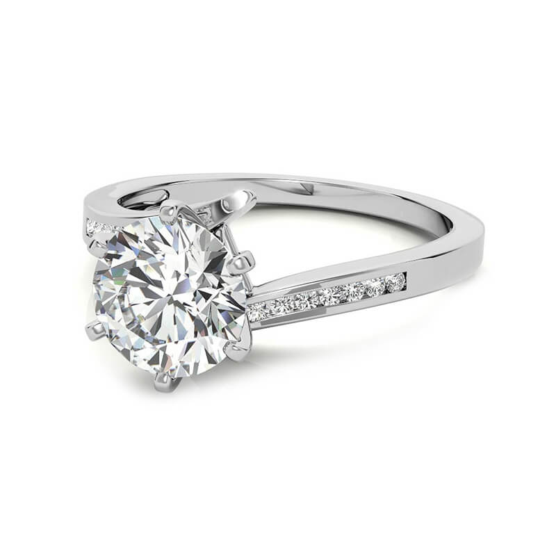 Bypass Round Moissanite Channel-Set Side Stones Engagement Ring
