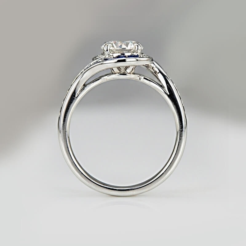 Bypass Round Moissanite Gradient Ocean Blue Channel Set Engagement Ring