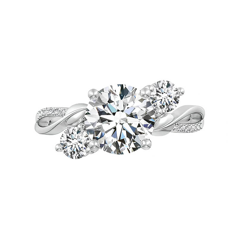 Bypass Three Stone Moissanite Twisted Vine Pave Engagement Ring