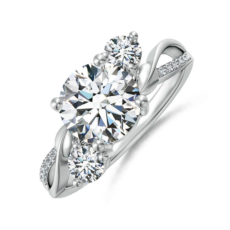 Bypass Three Stone Moissanite Twisted Vine Pave Engagement Ring