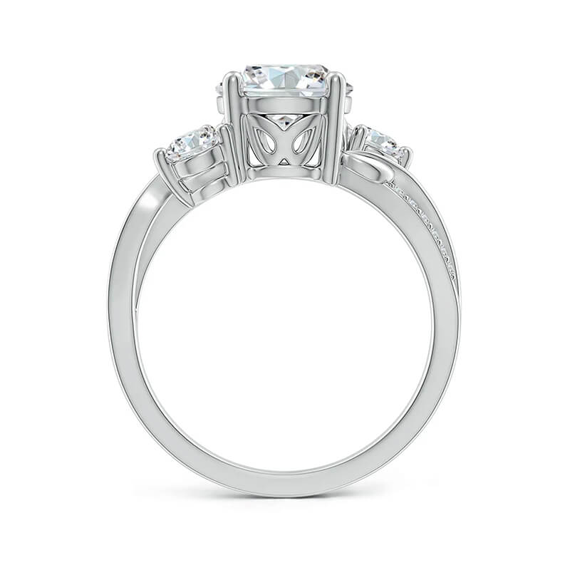 Bypass Three Stone Moissanite Twisted Vine Pave Engagement Ring