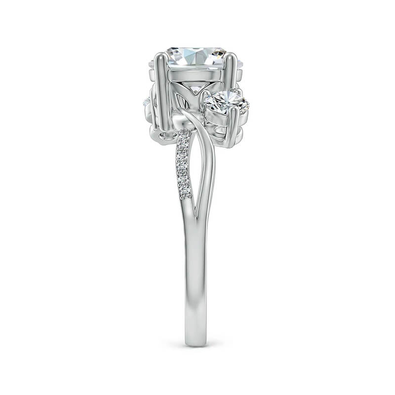 Bypass Three Stone Moissanite Twisted Vine Pave Engagement Ring
