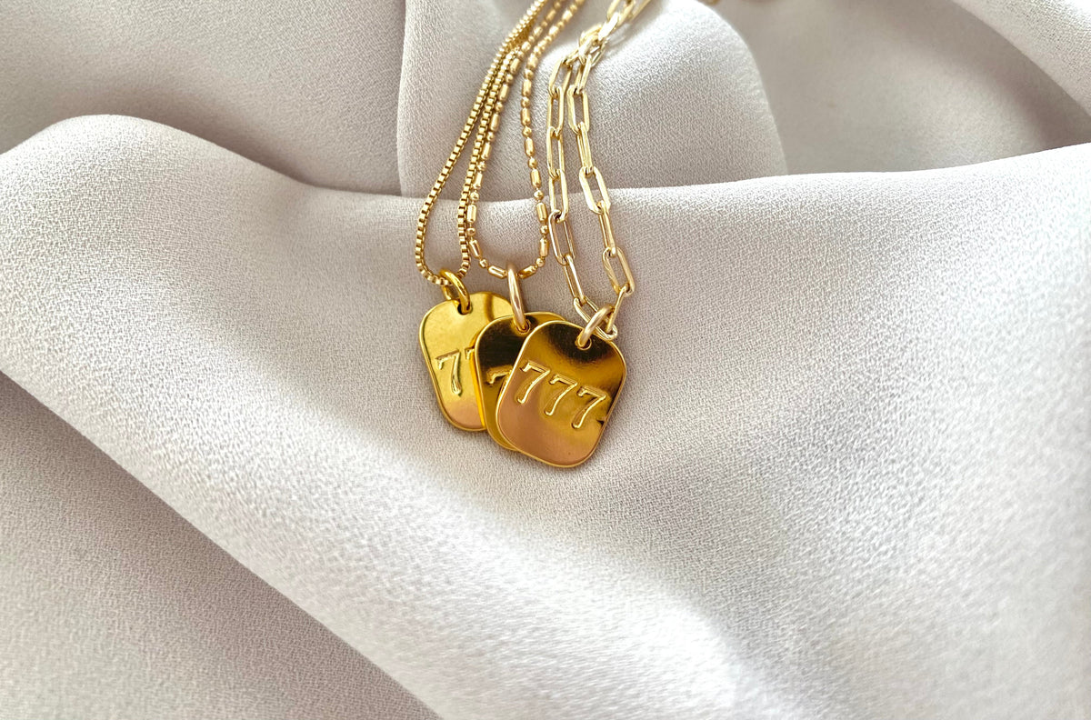 Gold Filled 777 Pendant Necklace Chunky Box Chain Thick Paperclip Necklace Religious Pendant Angel Necklace Numbers Charm Meaningful Gifts