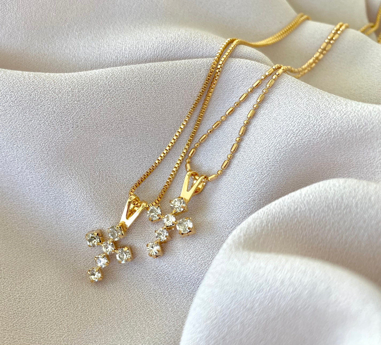 Dainty Cross Necklace Gold Filled Chain Crystal Covered Cross Pendant Pave Cross Charm Christian Jewelry Baptism Christmas Gift CZ Cross