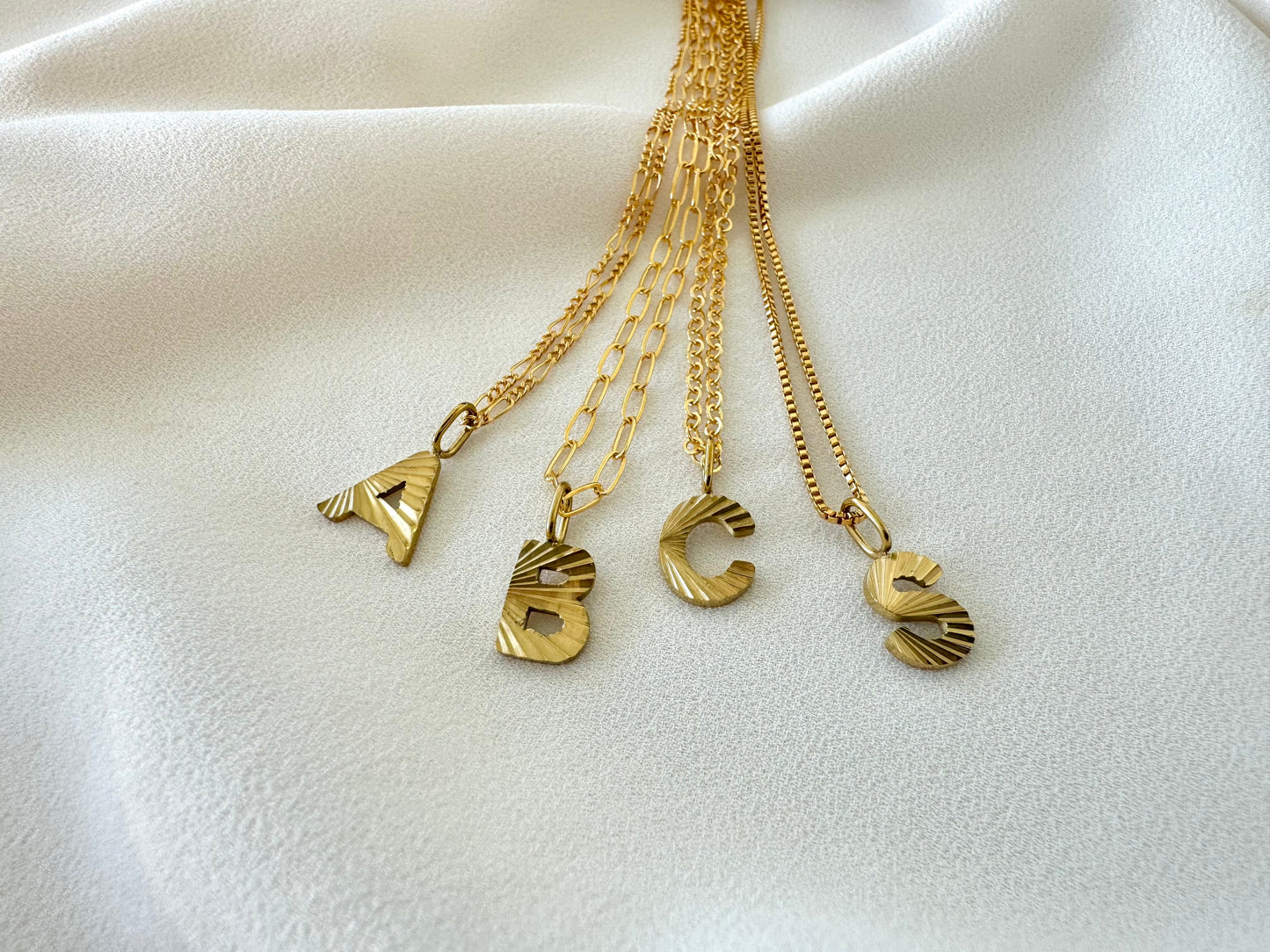 Gold Filled Shiny Reflective Etched Letter Charm Necklace - Initial Pendants - Custom Birthday Gift Jewelry