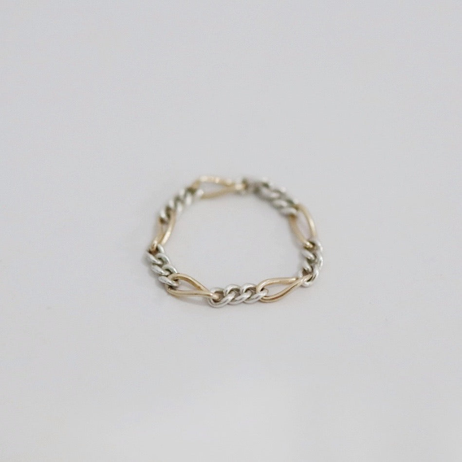 Mixed Metal Figaro Chain Ring - Sterling Silver and 14 Karat Gold Fill