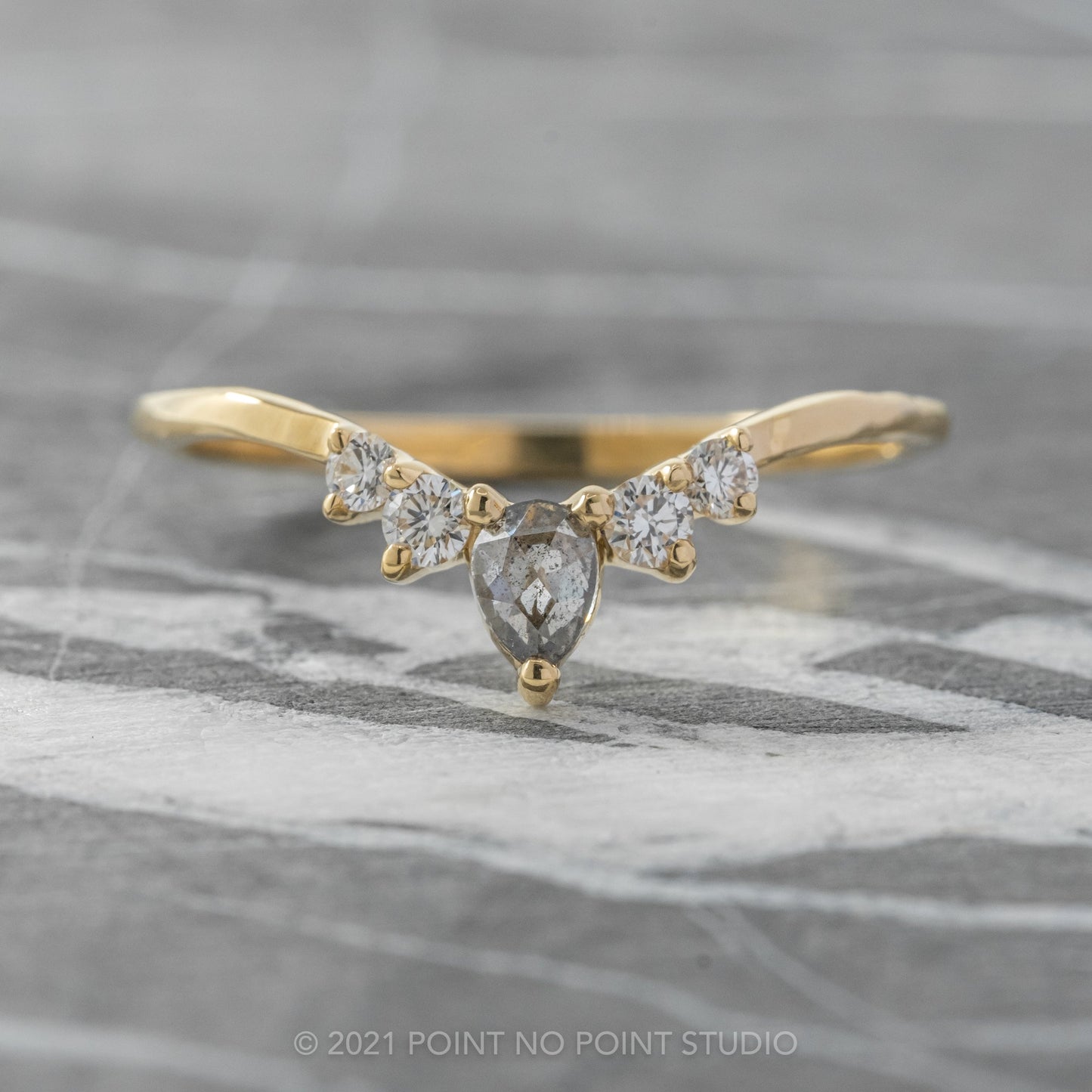 Cassie Wedding Ring, Salt and Pepper Pear, 5 Diamond, Loaf Band