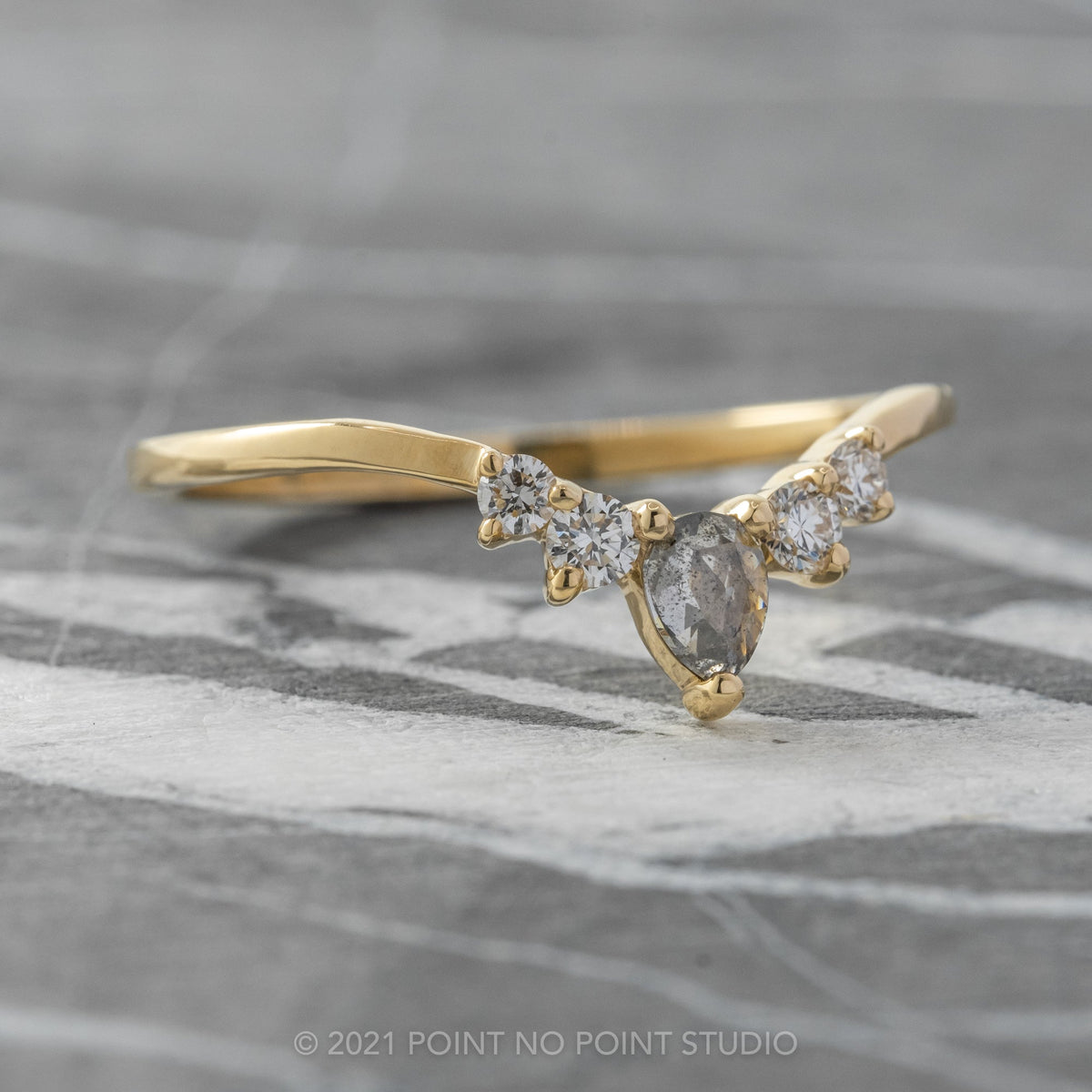 Cassie Wedding Ring, Salt and Pepper Pear, 5 Diamond, Loaf Band